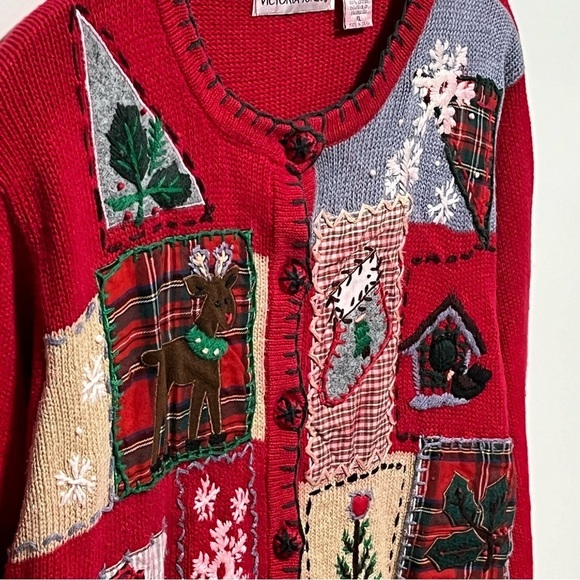 Victoria Jones Vintage multi-color button front plaid hem and sleeves cardigan - Picture 9 of 10